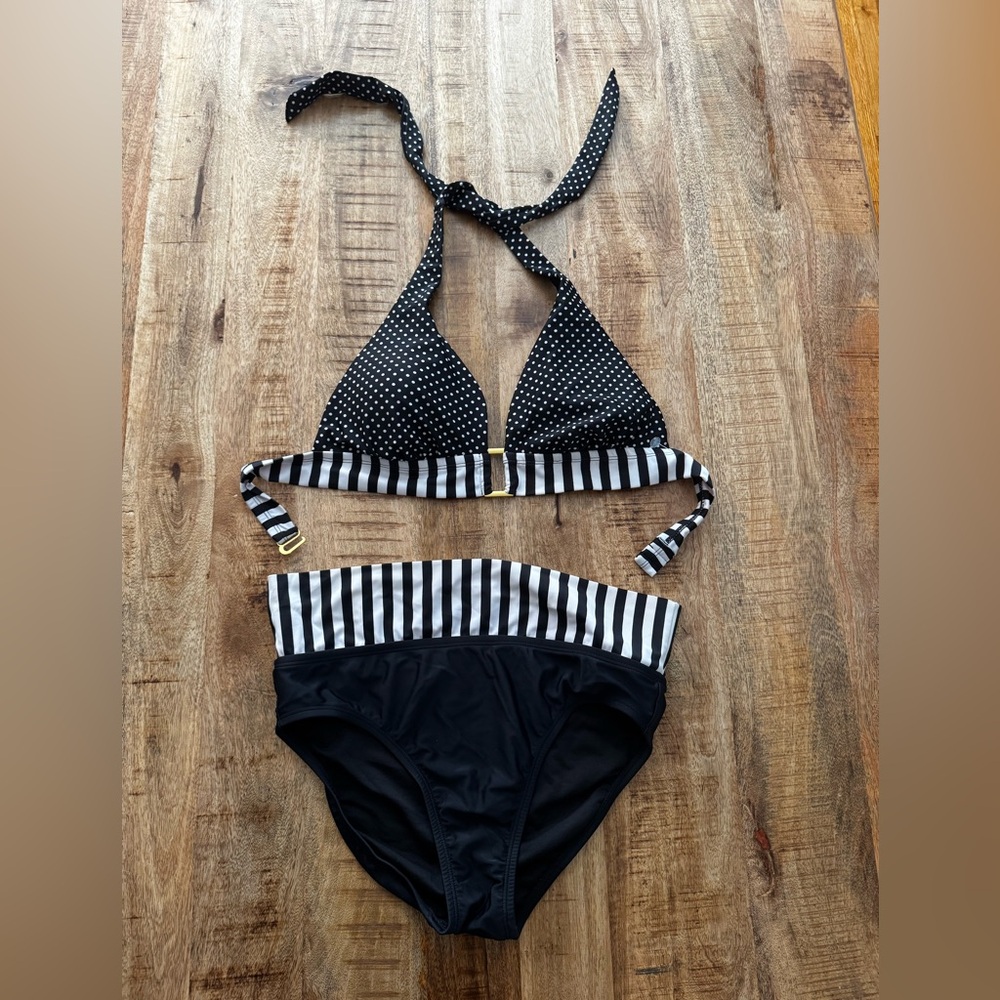 Marilyn Monroe Black and White halter Striped Bikini high waisted retro vintage